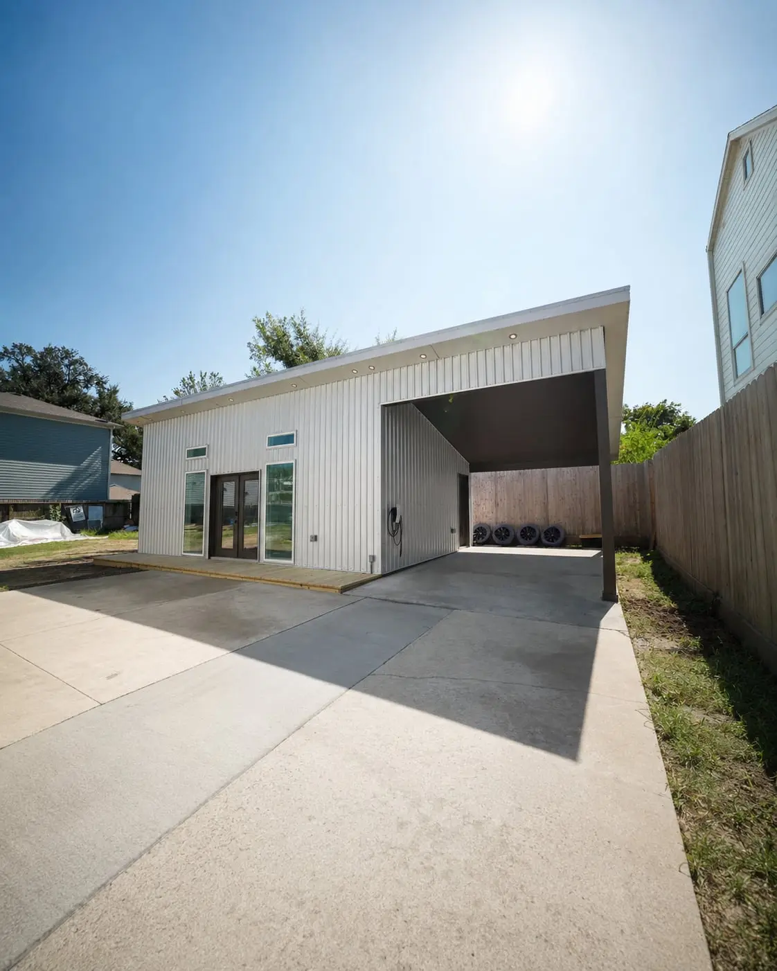 Exterior of The South Heights Project backyard ADU with carport
